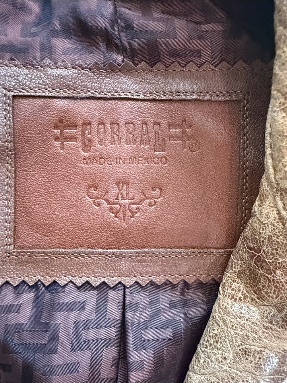 Distressed Tan Leather Jacket with Embroidered Wing & Heart Back - Picture 5 of 15